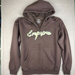 Y2K Empyre Brown Zip Up Hoodie Men's Medium Lightning Bolt Logo Skate Streetwear